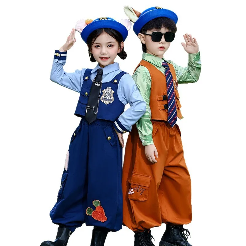 

Костюм для косплея Джуди и Ника на Хэллоуин, полицейская форма для мальчиков и девочек, карнавальный костюм для выступлений на сцене для детей