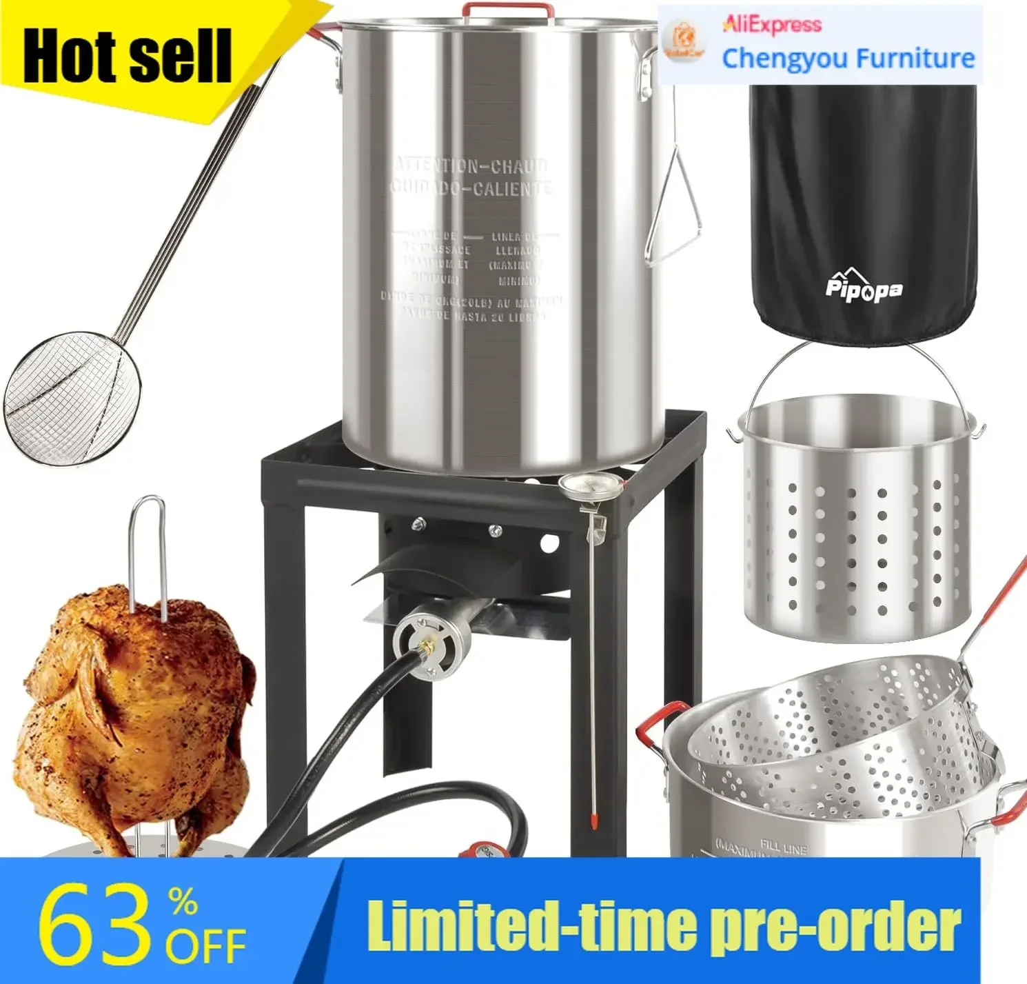 Outdoor Propane Fryer Turkey Seafood Crab Crawfish Boiler Pot With Burner Basket Cover Skimmer
