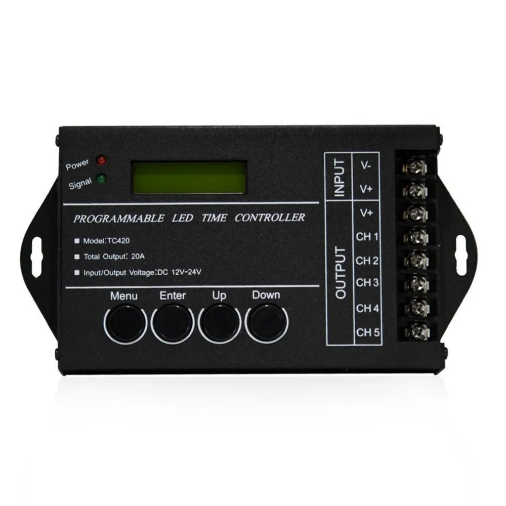 Controlador LED TC420 RGB de tiempo programable, 5 canales de salida Total, 20a, ánodo común programable para Módulo de tira led DC12V/24V