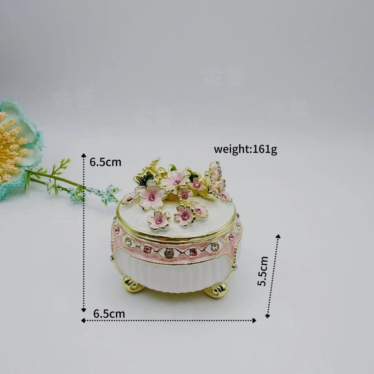 Enamel-colored Alloy Cherry Blossom Jewelry Box Dust-proof Flip-top Earrings,Rings Accessories Storage Box Decorative Tabletop
