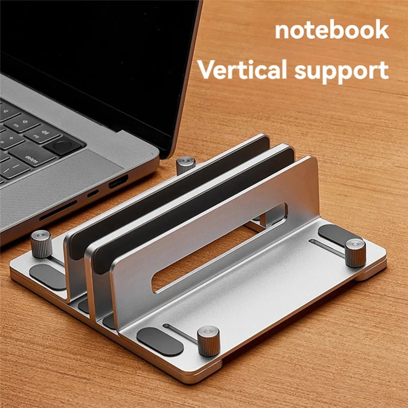 QWE-垂直ラップトップストレージスタンド調節可能なダブルクリップラップトップスタンドPro、Lenovo YOGA、その他のノートブック用グレー