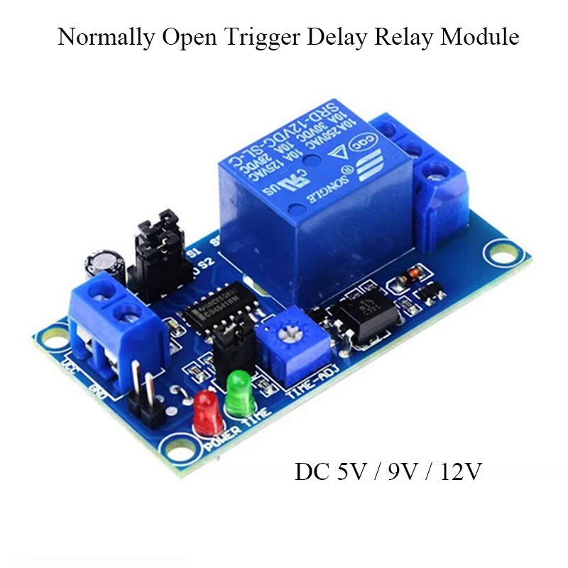 

Normally Open Trigger Time Delay Relay Module 5V 9V 12V Relay Module Adjustatle 5s 60s 100S Turn On OFF Relay Switch Module