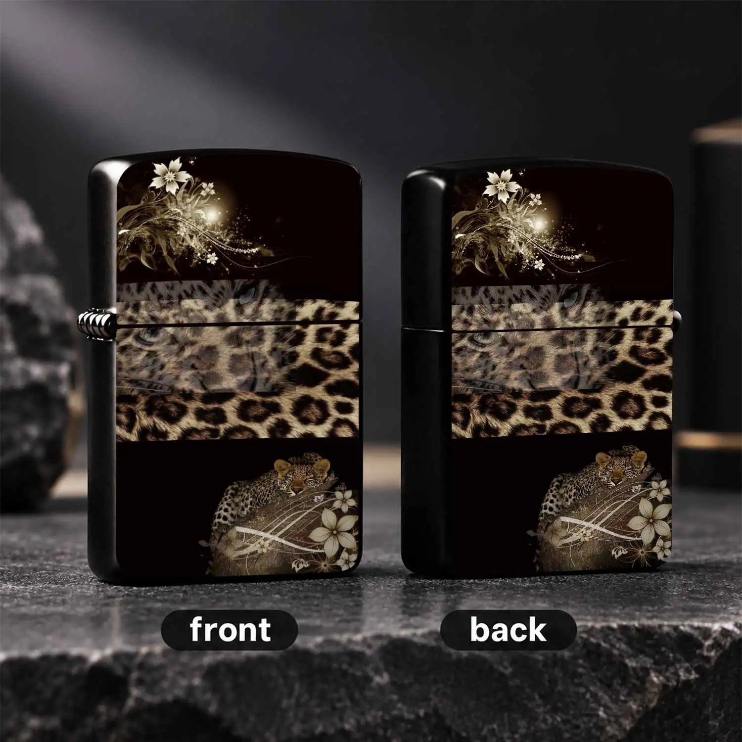 Vintage Creative Leopard Print Decor Ornament, Elegant Dark Golden Floral Art Style, Trendy Delicate Portable Accessory, Multi-scenario Practical Exquisite High-grade Gifting Choice for Daily Use A Humorous And Interesting Lighter