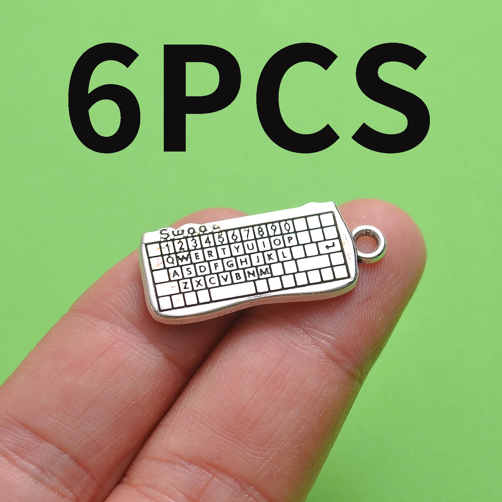 6-Piece Set of Mini Keyboard-Shaped Handmade Accessories, Engraved Letter Keys, Simple Three-Dimensional Design for Computer Keyboards, Suitable for DIY Bracelets, Necklaces, Earrings, and Handmade Beaded Decoration Accessories