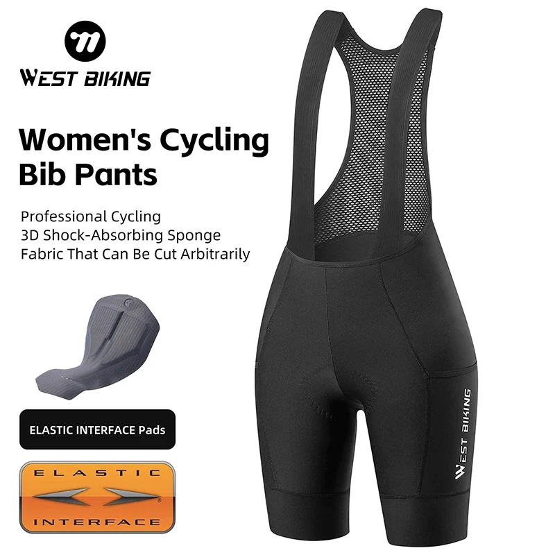 

WEST BIKING Women's Cycling Bib Pants Summer Outdoor Sports Professional Mesh Bike Pants Shock Absorption Sponge Pad Short Pants