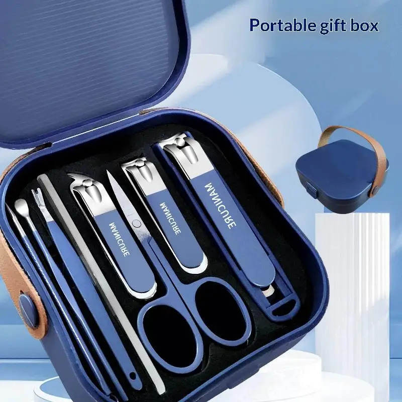 【B】5/8Pcs Handheld Anti Splash Exquisite Nail Clipper Set Nail Scissors Set Portable Care Box Manicure Beauty Tools