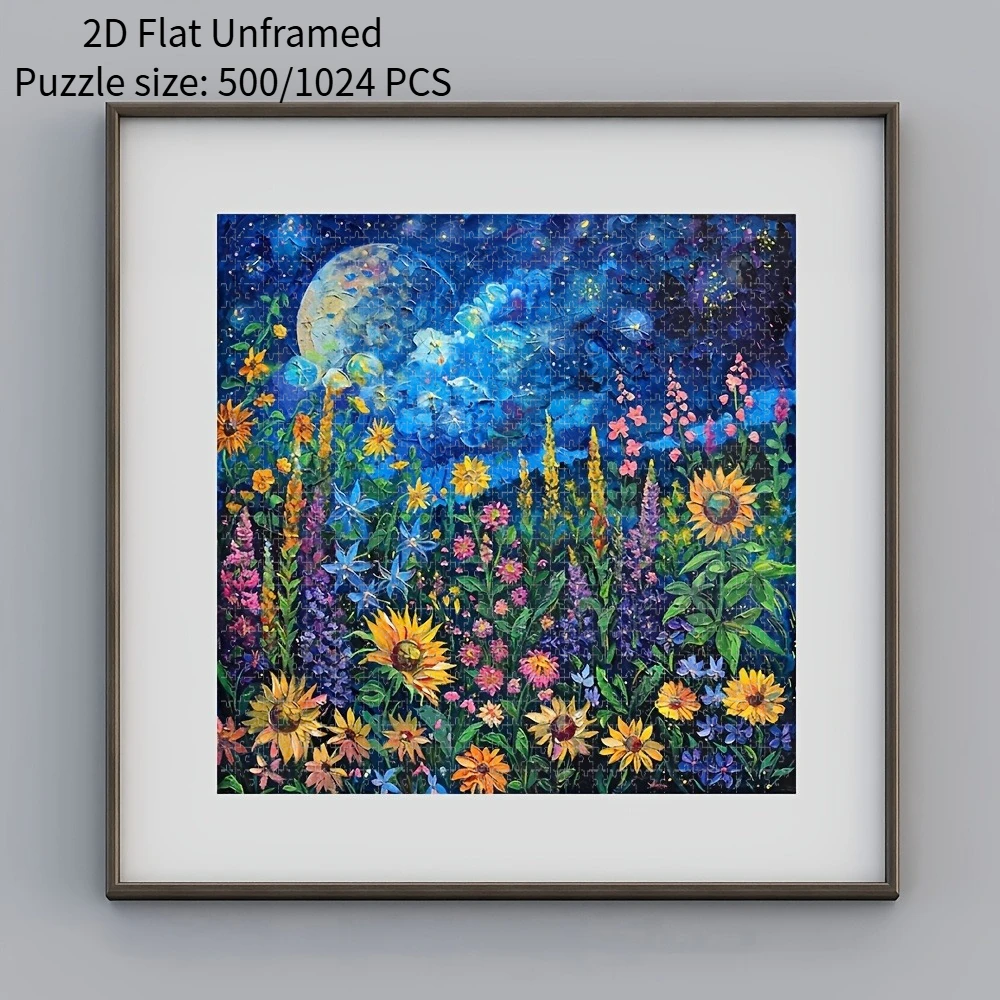 Adult Jigsaw Puzzle 1000 Pieces Puzzle Moon Night Wildflower Sunflower Paper Puzzle Decorative Painting Exercise Brain Thinking