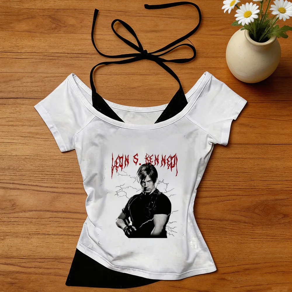 Leon Kennedy cropped top shoujo japan graphic manga vintage baddie tshirt funny dollette baddie cute gothic