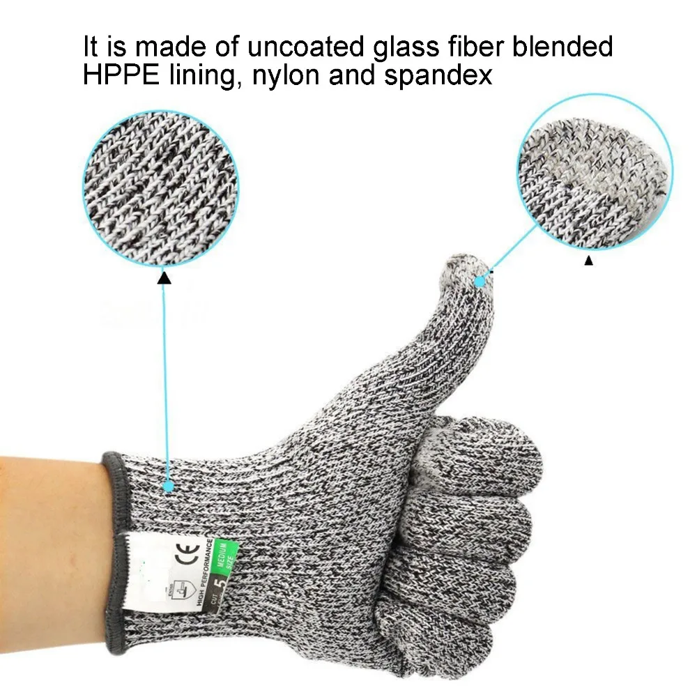 2 pairs HPPE Cut Resistant Gloves Gray Black Border Wear Resistant Food Grade Gloves Level 5 Protection Safety Kitchen Gloves