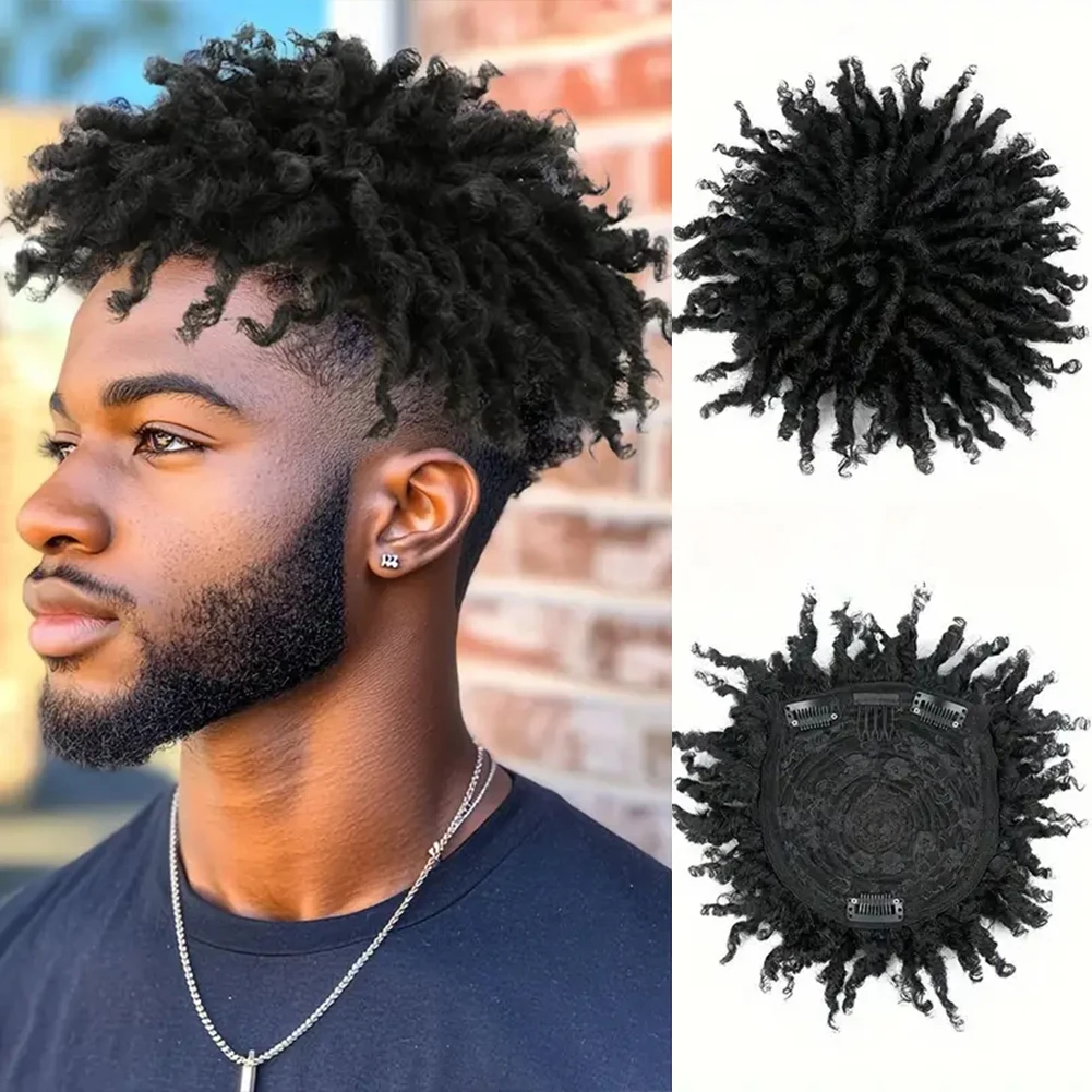 

Belle Show Synthetic Faux Locs Braided Hair Topper Wig with Clips Short Afro Curly Braided Half Wigs for Men