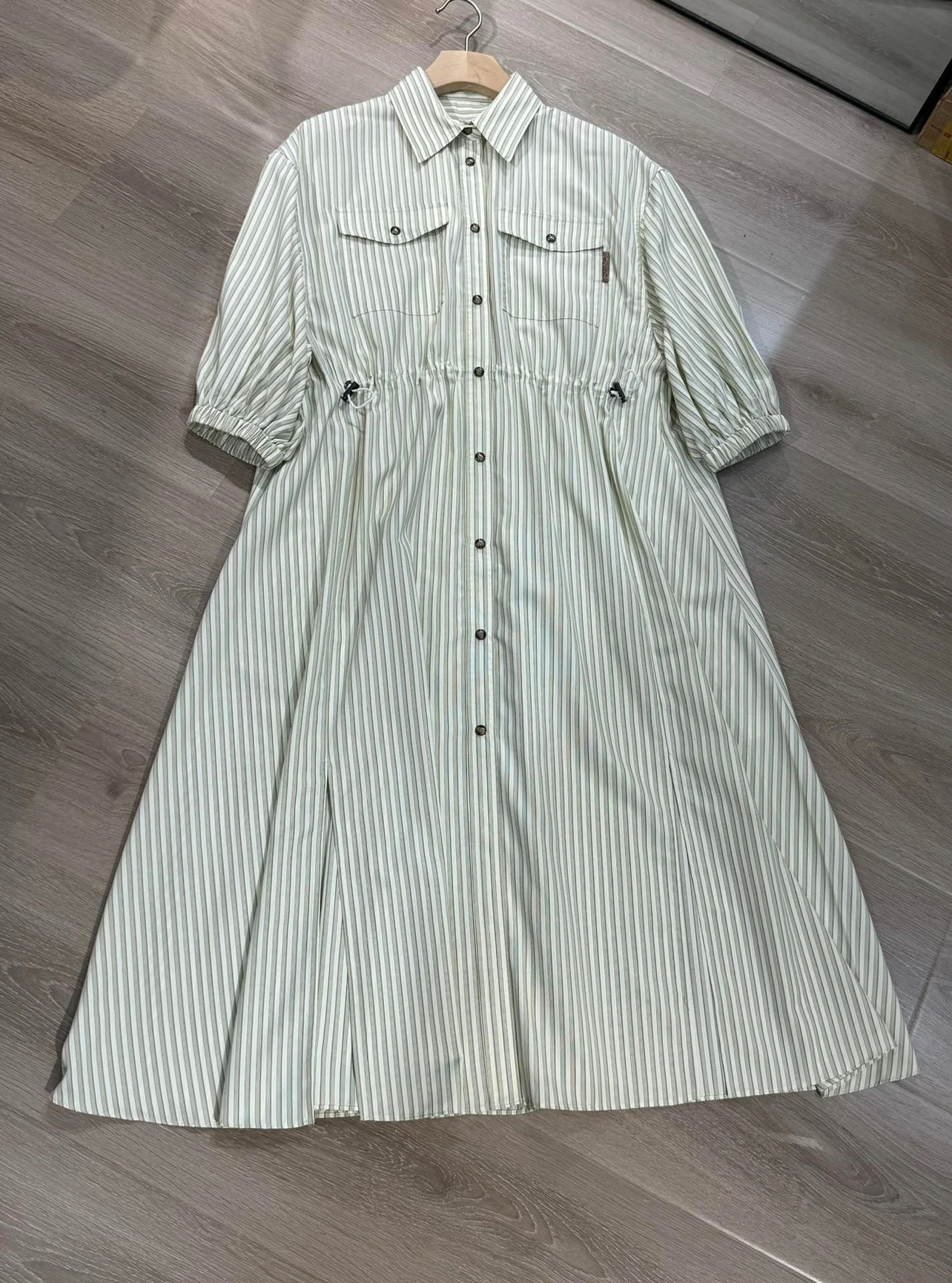 Summer stripped wide waist casual long dress tunic with exquisite beads decoration