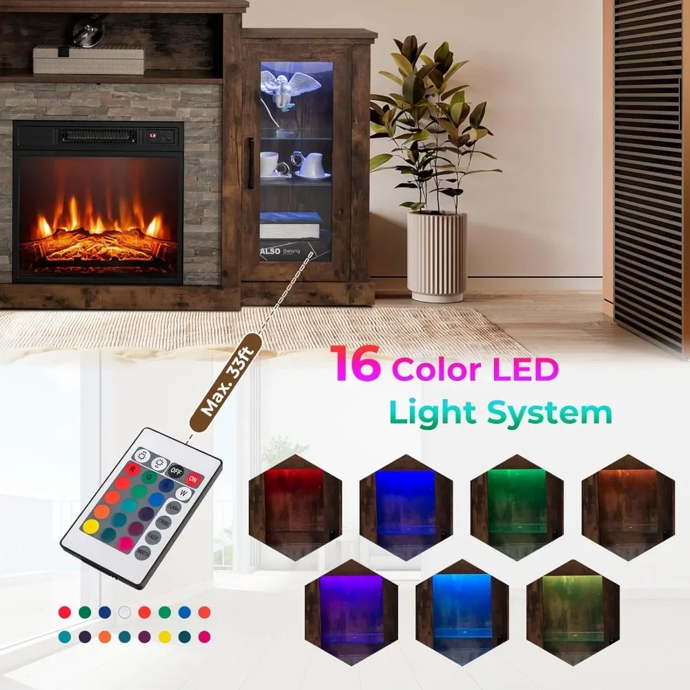 TV Stand with APP Control&Remote Control 18in Fireplace Insert with16Color Light&Adjustable Shelve Electric Fireplace TV Console image 3