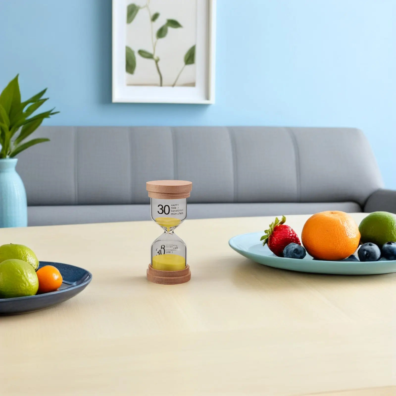 30 Minute Glass Sand Timer Hourglass with Natural Wood Lid 10x5x5cm Stylish Desk Timer for Study Work Relaxation Kitchen Office