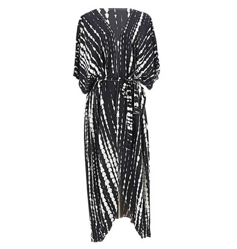 17 Colors Retro Striped Self Belted Bikini Cover-ups Women Summer Kimono Beach Dress Beach Wear Swim Suit Cover Up