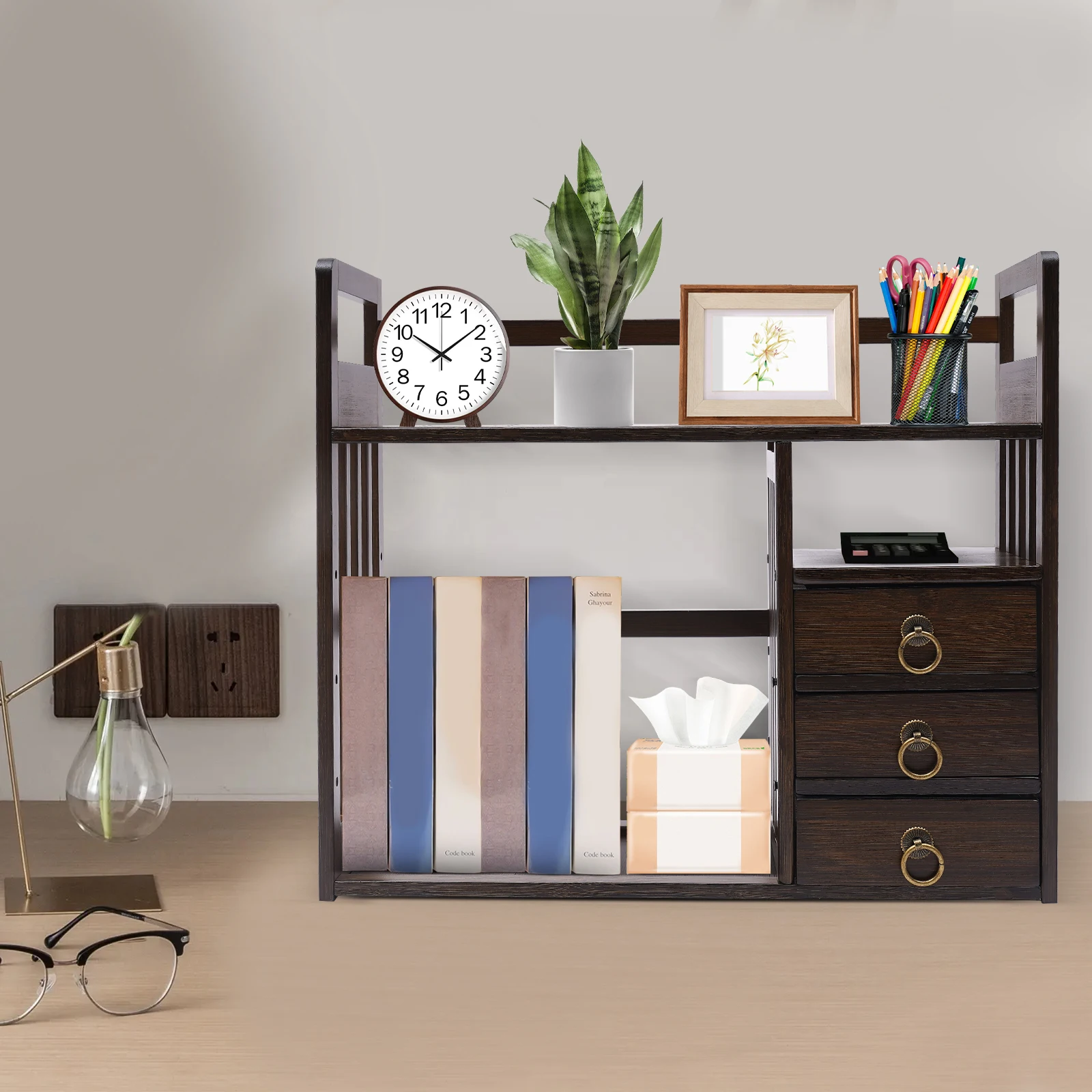 

Desktop Bookshelf Strong Load-bearing Capacity Large Storage Multiple Usage for Teachers, Students, Teens, Nut-brown Color