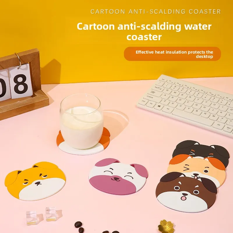 Cartoon Dog Placemats for Table, Anti Slip Silicone Mat for Tableware Tabletop, Creative Anti Scald Heat-resistant Mat Coasters