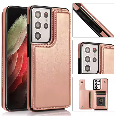 For Samsung Galaxy S21 Ultra Case Card Pocket Shockproof Stand Cover Bracket Anti-fingerprint Hard Ultra Thin S21 Plus FE Cases