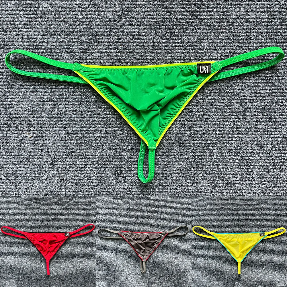 

Men Sexy Tight G-String Thongs Mini Briefs No Pouch Low Waist Underwear T-back Thin Ice Silk Lingerie Underpants
