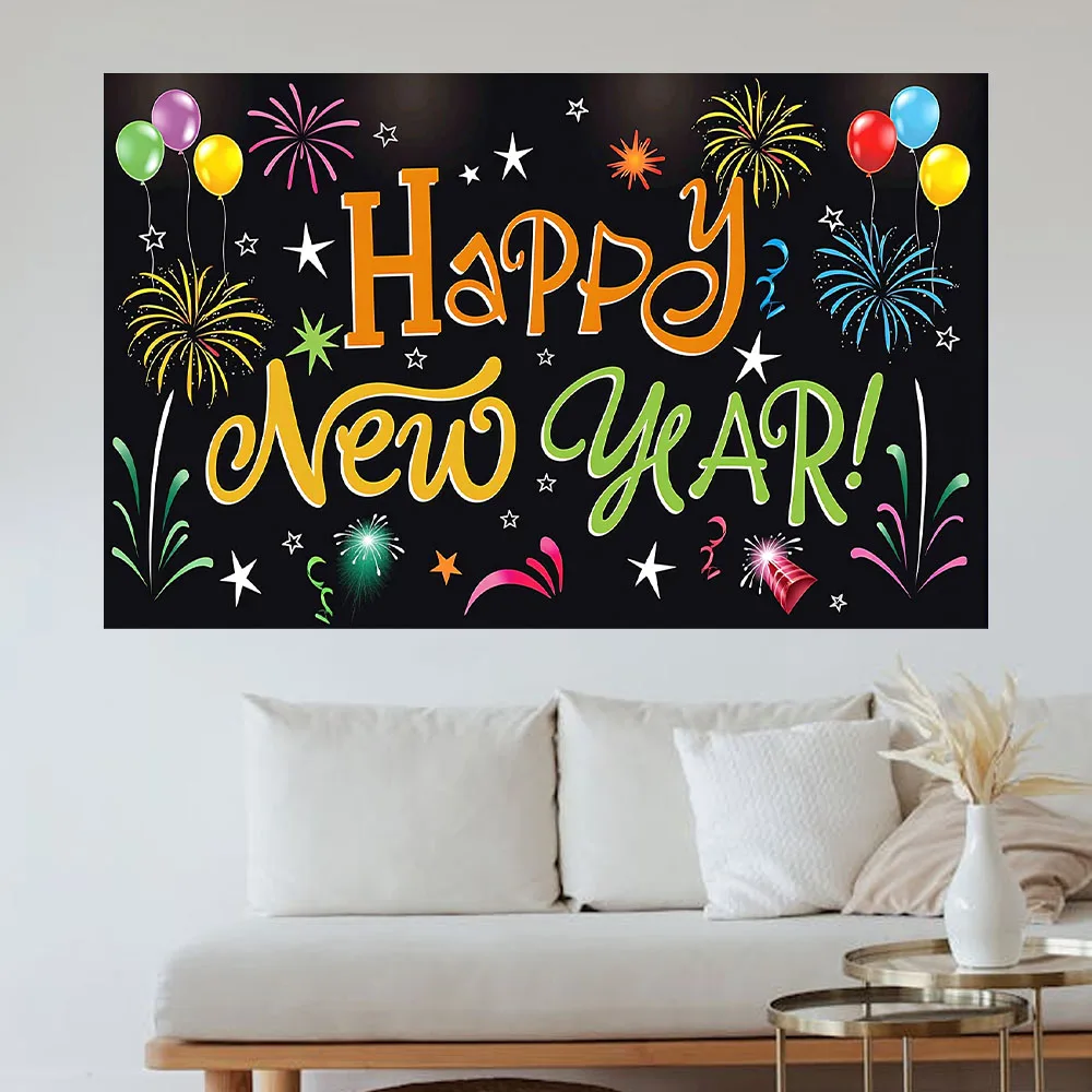 2025 New Year's Day Backdrop Banner Party Decoration 180X110cm Happy New Year Background Photo Booth Colorful Fireworks Supplies