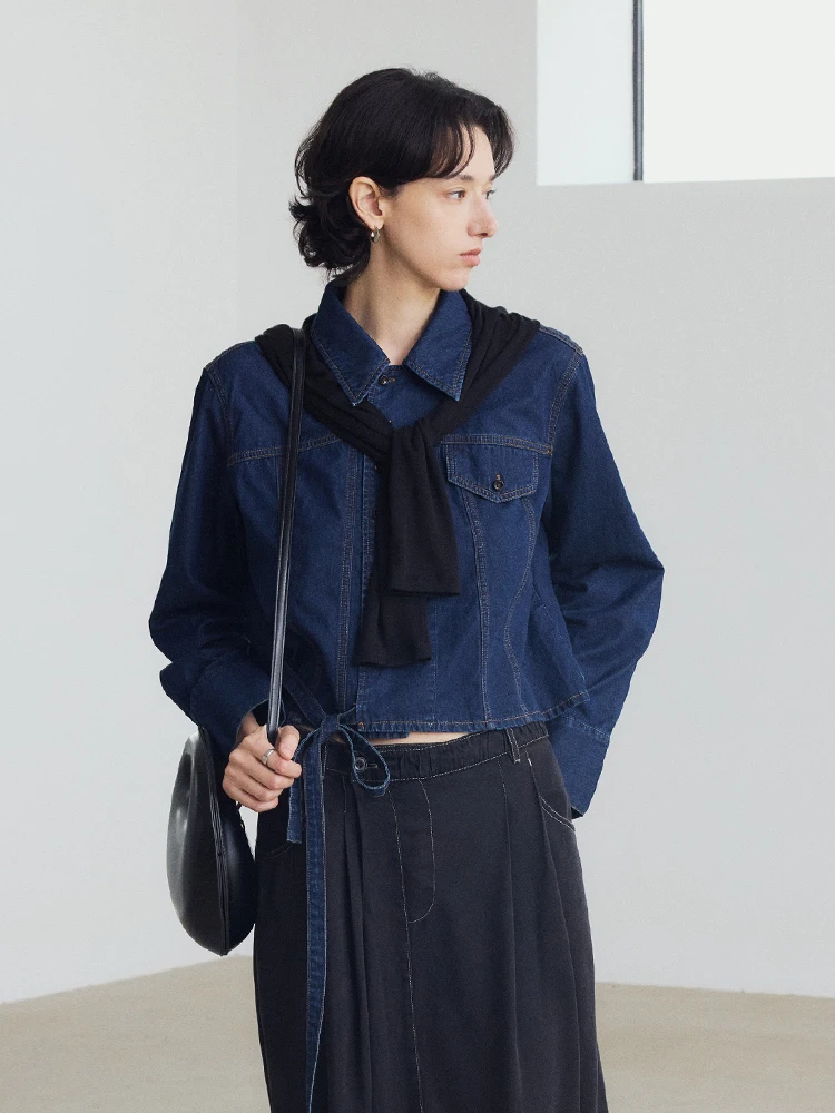 

Pure Cotton Semicircle Women's Vintage irt ort Asymmetric Waed Collar Fem Top Casual Sle Long Sve Loose Fit