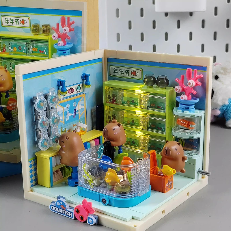 Jaki super cidade capivara monta blocos de construção série vista rua modelos ornamentos mesa brinquedos presentes aniversário