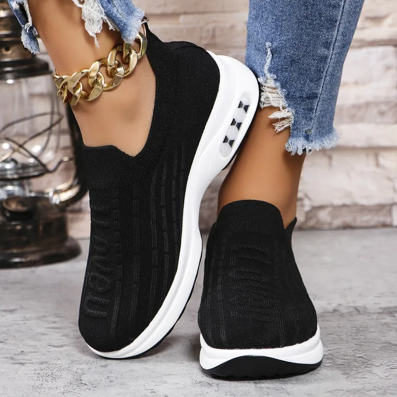 Women's wedge heel thick-soled sports shoes 2024 new casual ladies air cushion running mesh breathable ladies vulcanized shoes