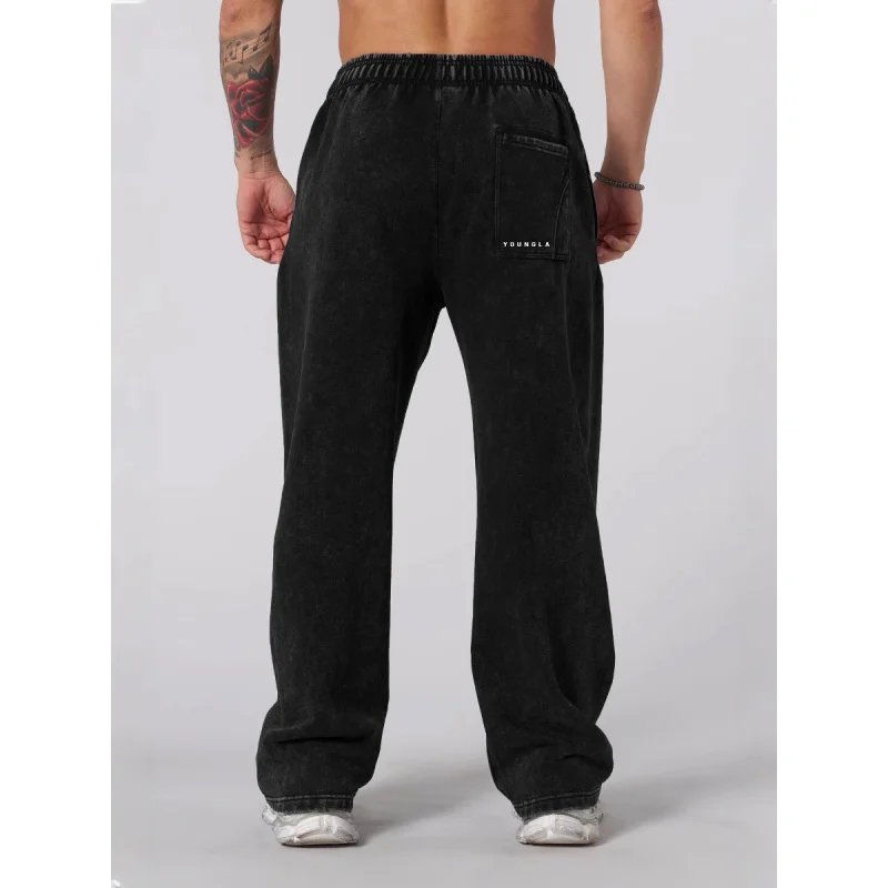 American Style New Men's Sports Pants Jogging Exercise Muscle Fitness Casual Trousers High-Quality Cotton Loose Straight Pants