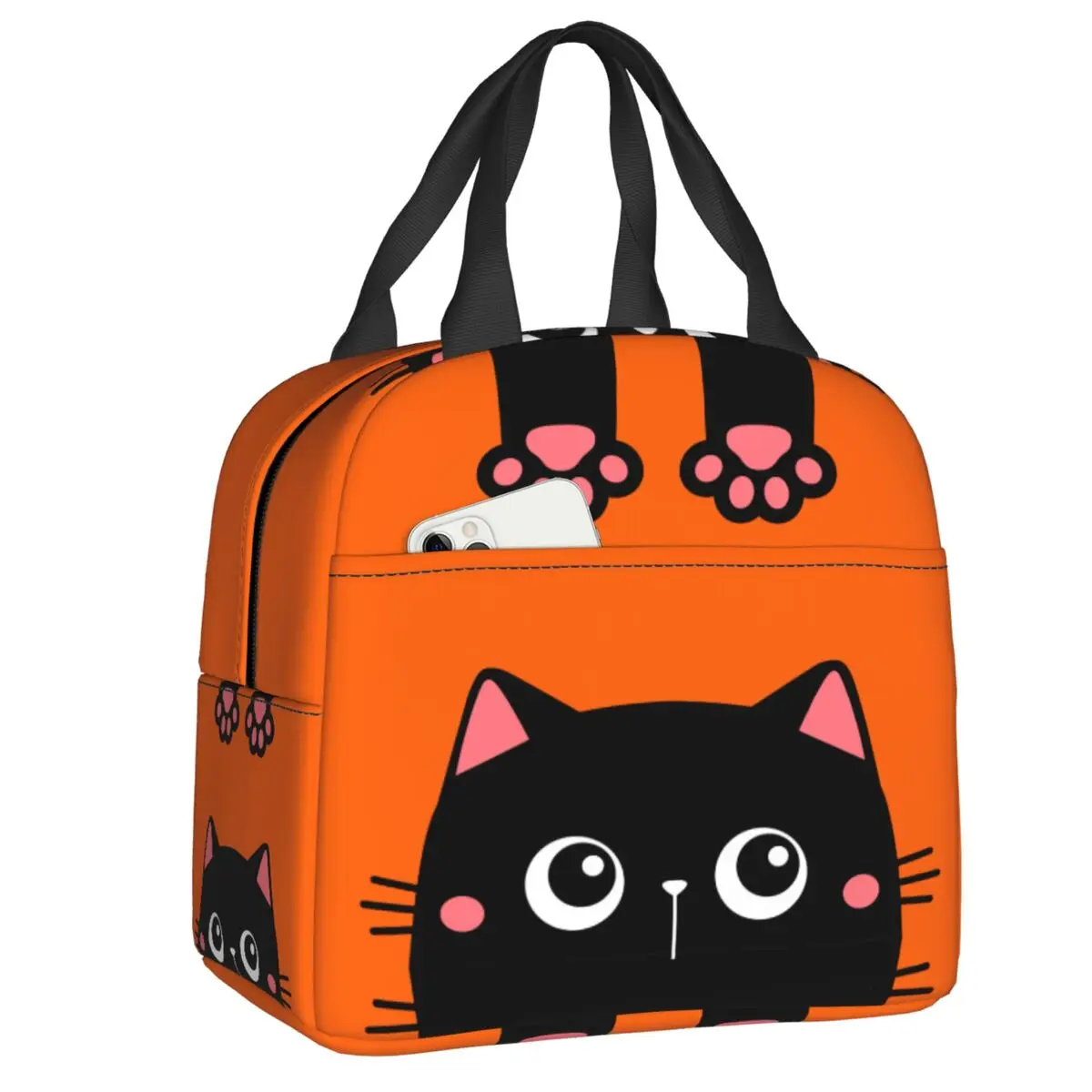

Изготовленная на заказ забавная изолированная сумка для обеда с черной кошачьей лапой для женщин, водостойкий холодильник с мультяшным котенком, термобокс для бенто, пляжный кемпинг, путешествия