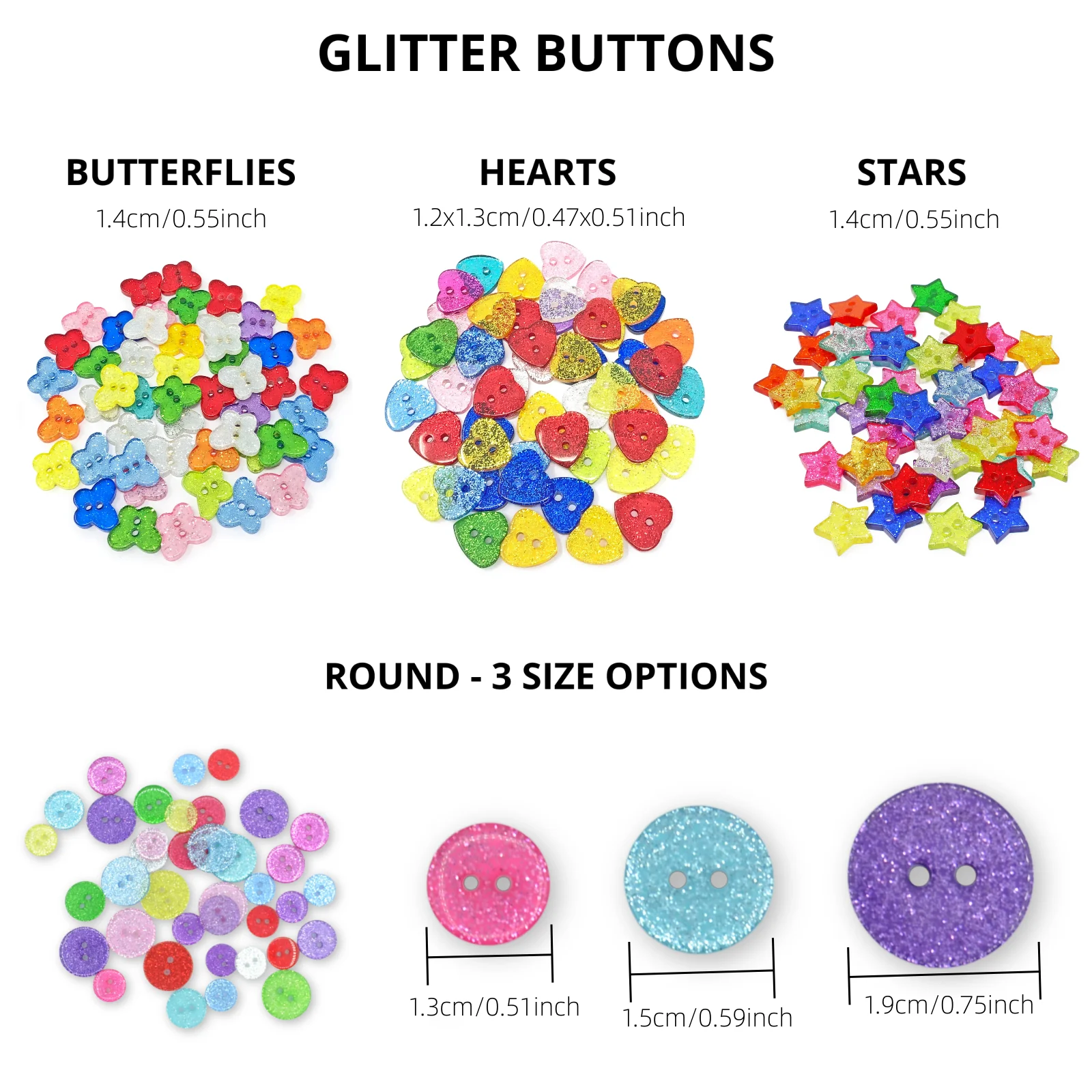 50pcs DIY Resin Heart Star Sparkling Glitter Buttons For Clothing Sewing Scrapbook Cardmaking 2 Holes DIY Crafts Embellishments