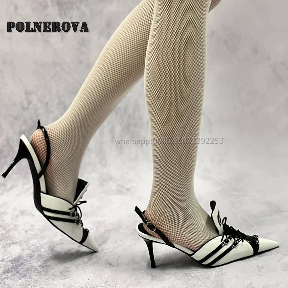 Cross Tied Belt Buckle Sandals Pointed Toe Stiletto Side Air Slingback Back Strap Women Pumps Mixed Colors Shallow Sexy Shoes