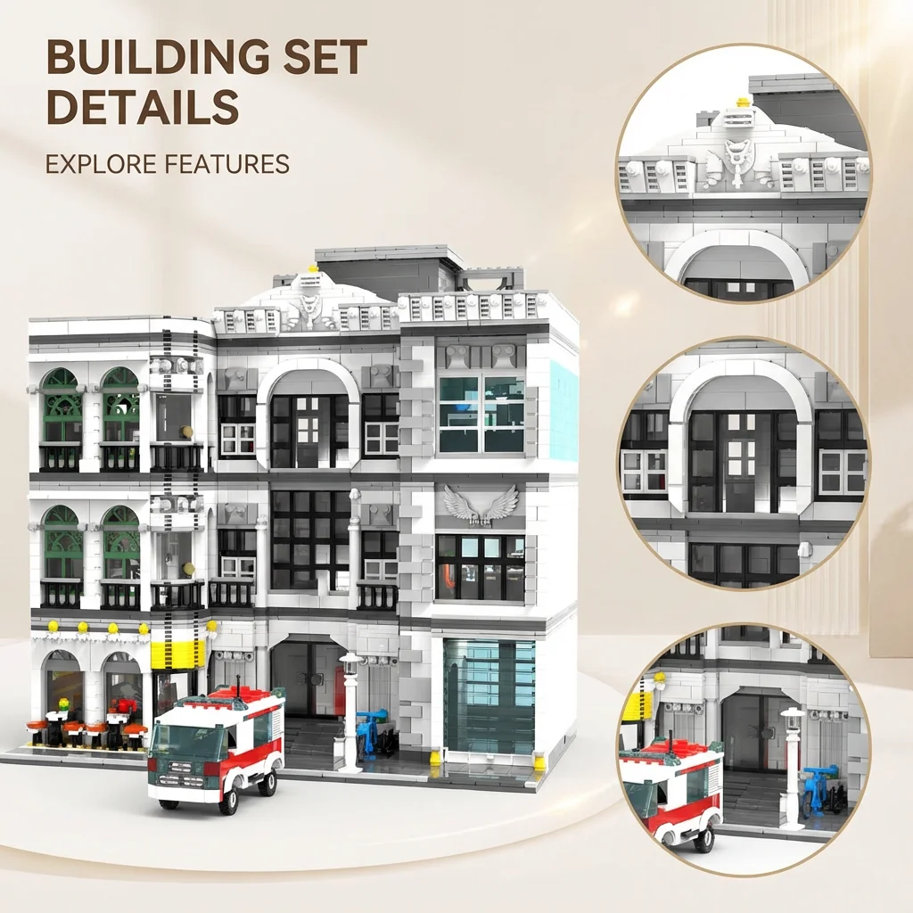 4958PCS 병원 주택 건물 세트, 17개의 피규어 포함 도시 건축 모듈형 빌딩 블록 조립 모델 키트, 성인용 선물