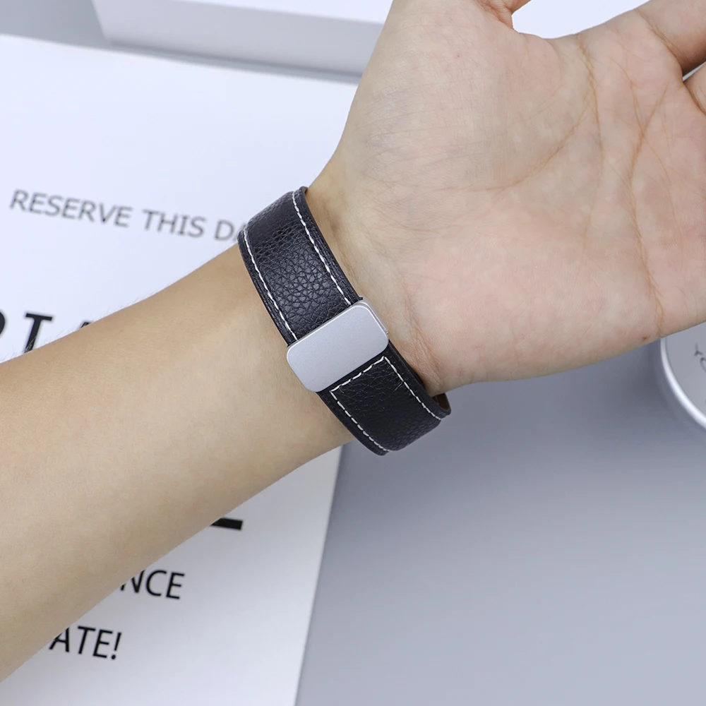 حزام من الجلد لساعة سامسونج جالاكسي 7 6 5 4 40 44 مللي متر 5Pro بدون فجوات حزام بإبزيم مغناطيسي ساعة جالاكسي 4 6 كلاسيكية 43 47 42 46 مللي متر #6