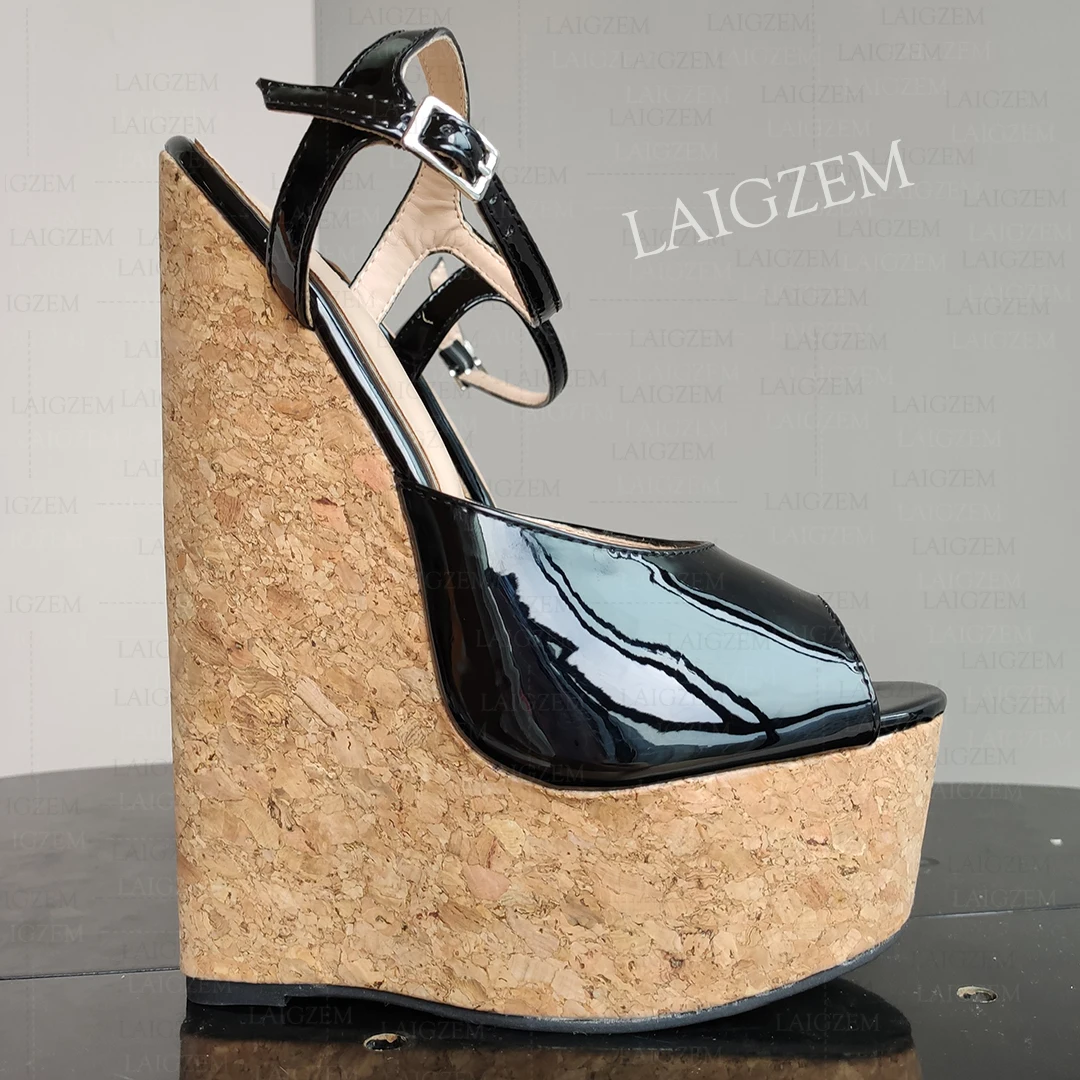 

BERZIMER Women Sandals 5CM Platform Wedges 20CM Super Steep High Heels Pumps Handmade Ladies Shoes Woman Plus Size 38 41 45 47