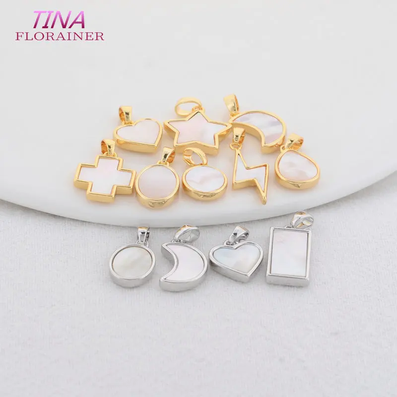 4 Stück 14 Karat Gold Farbe Messing mit Muschel Stern Herz Mond Kreuz Halskette Charms Anhänger Ohrringe Schmuck Herstellung liefert Zubehör – Detail 2