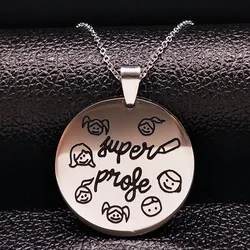 2026 Fashion Teacher Stainless Steel Necklace Women jewlery Silver Color Necklaces & Pendants Jewelry acero inoxidable ND21A