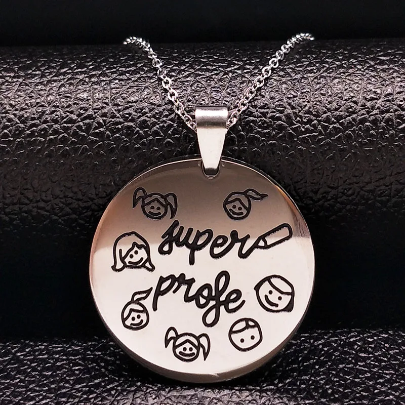 2026 Fashion Teacher Stainless Steel Necklace Women Jewelry Silver Color Necklaces & Pendants Jewelry Acero Inoxidable ND21A
