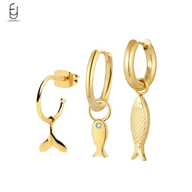 

925 Sterling Silver Needle Simple Small Fish Hoop Earrings for Women Fish Tail Pendant C Shape Stud Earrings Trend Jewelry