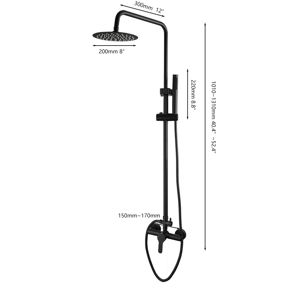 Torayvino Black Bathroom Shower System Set Wall Mounted 8\