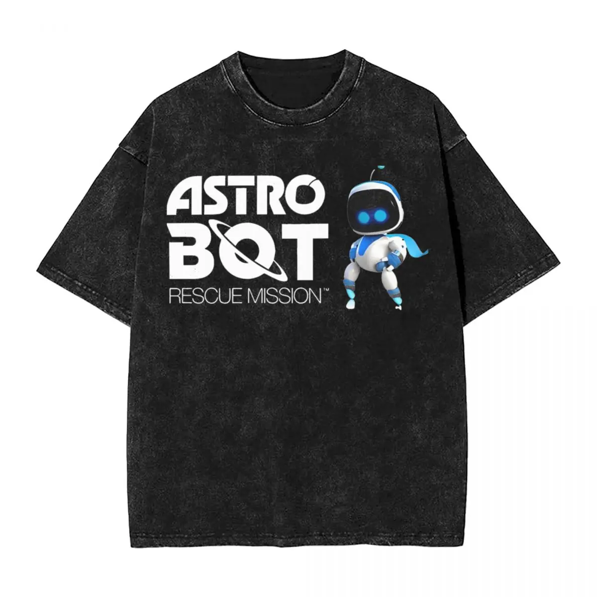 Astrobot Cartoon Game T Shirts Washed Cotton High Street T-Shirts Astros Playroom Novelty Tops Streetwear Graphic Tee Shirt