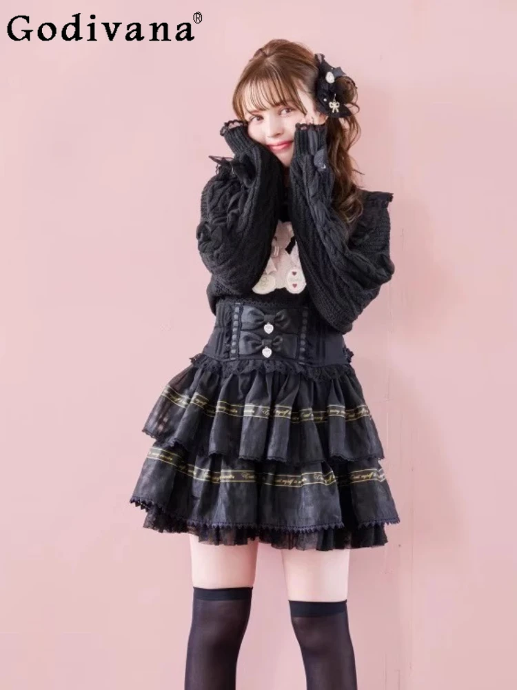 

Liz Strap Skirt Autumn New 2025 Japanese Style Mass-Produced Lolita Skirt Girls Sweet Elegant Cute Bow Princess Mini Skirts