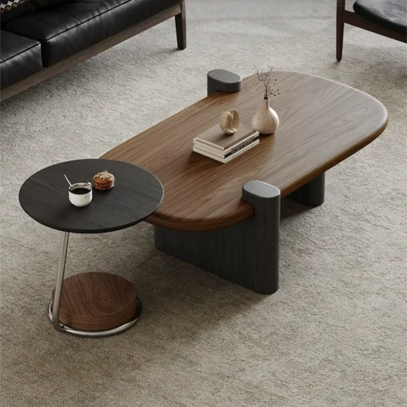 

Moon round coffee table light luxury high-end living room household solid wood coffee table small apartment high-end coffee tabl