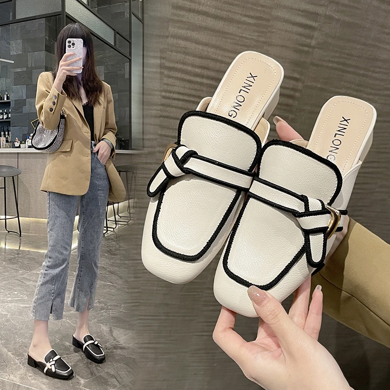 New Summer Women's Half Slippers No Back Heel Lazy Shoes High Heel Mules Internet Celebrity Half Support Single Shoes