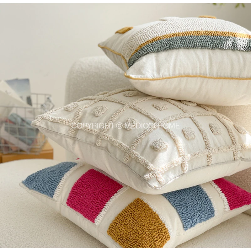 Medicci Home Wabi Sabi Style Plain White Cotton Canvas fodere per cuscini testurizzati fodera per cuscino lombare Boho trapuntata a mano 30x50cm