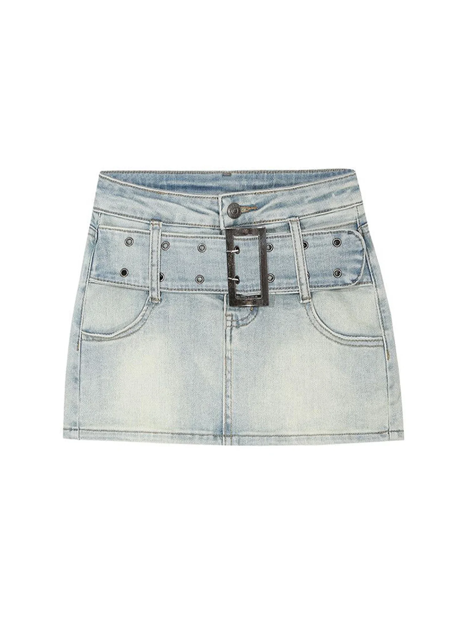 Women Light Blue A-line Denim Skirt Cowboy Skirt Harajuku Y2k Low Waist Jeans Skirts with Belt 2000s Clothes Summer 2026
