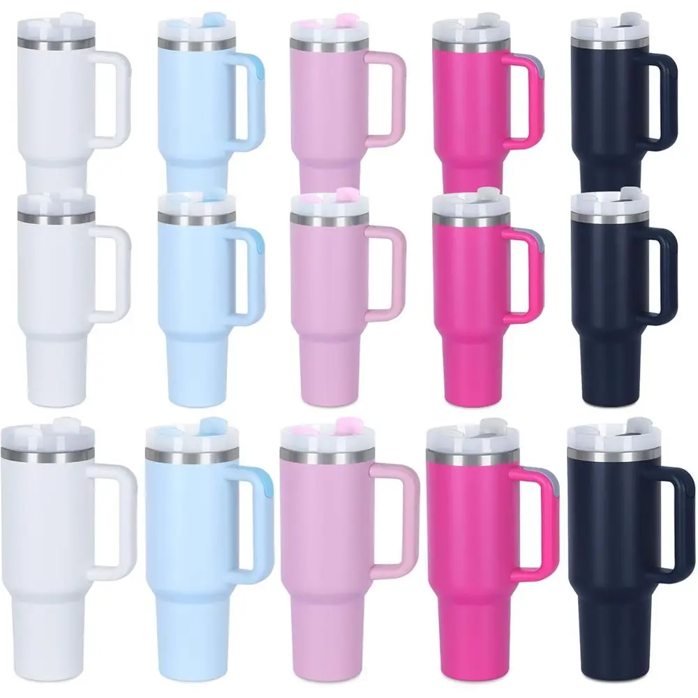

15-Pack 40oz Stainless Steel Tumblers with Handle and Silicone Lid, Ideal for Engraving and Travel Use, Individually Boxed