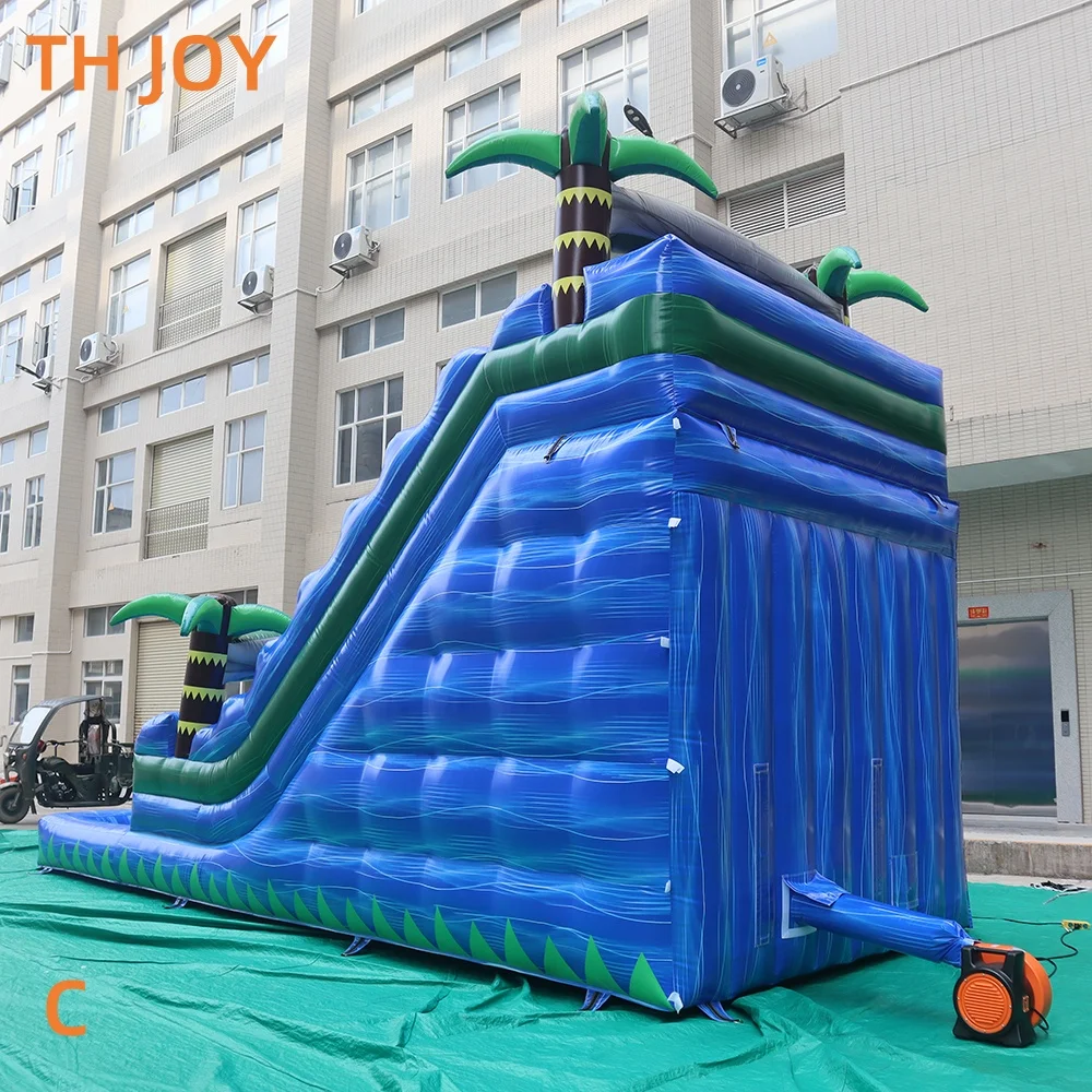 da spedire a porta, scivolo gonfiabile commerciale con palmo blu per bambini e adulti Scivolo gonfiabile con piscina