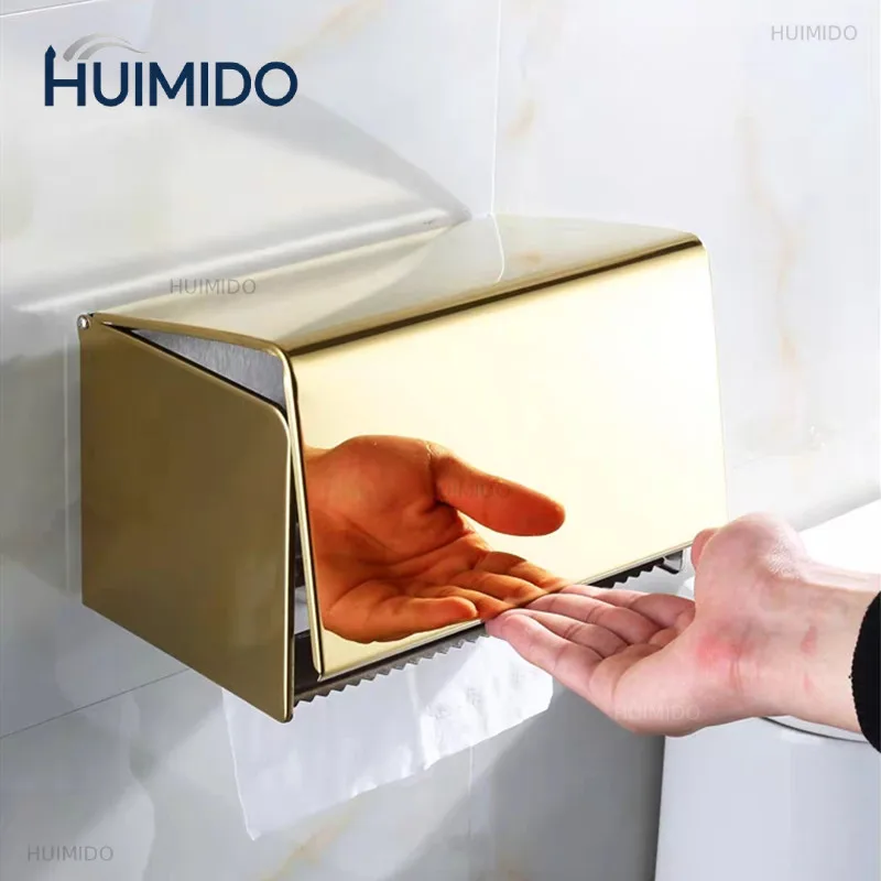 Gold Stainless Steel Toilet Paper Holder Black Waterproof Roll Paper Rack Bathroom Accessory Tissue Box Paper Towel Holder