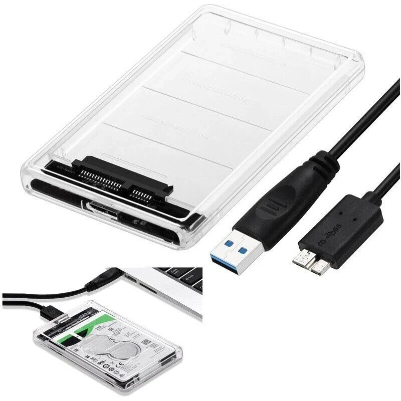 2.5" SATA USB 3.0 External Hard Drive Enclosure Clear Case for Laptop HDD SSD External Storage Device