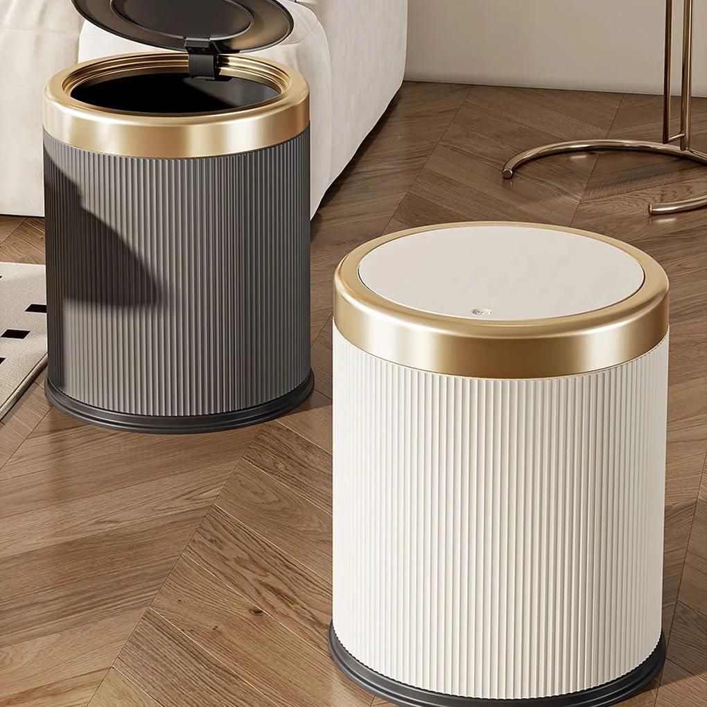 Stylish Pukomc Motions Sensor Bathroom Trash Can In Beige Bathroom Clean And Tidy Large Capacity Grey