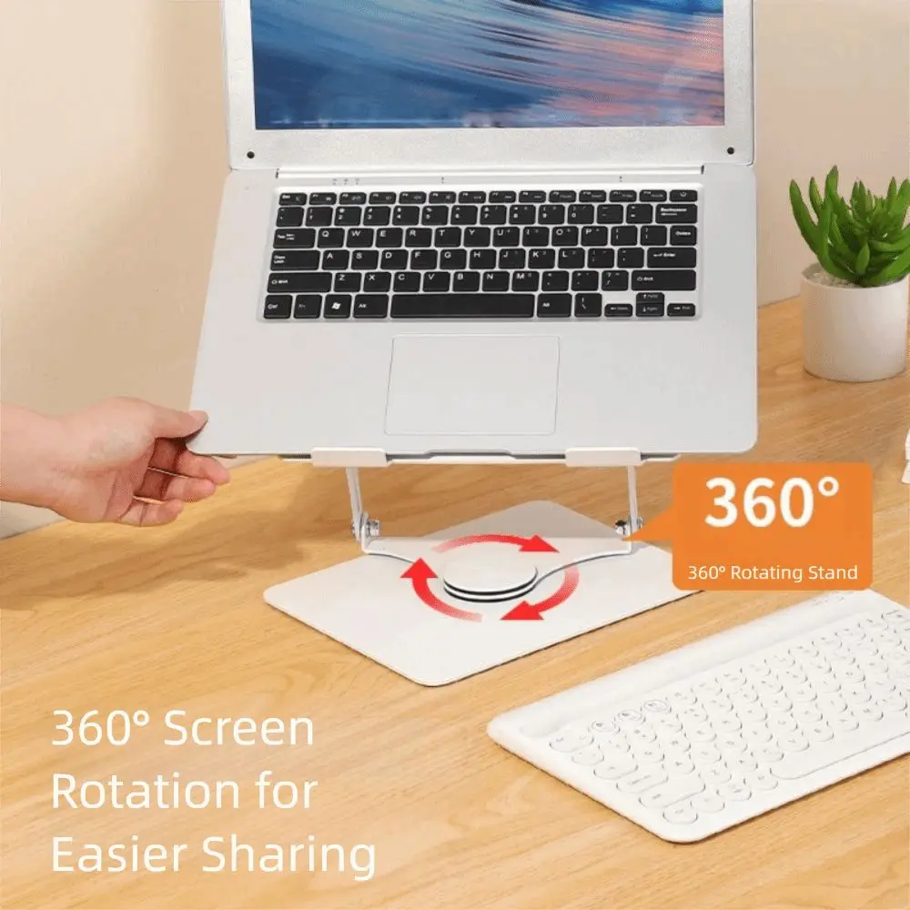 360 Rotating Base Notebook Computer Stand Adjustable Foldable Tablet Cooling Fan Holder Heat Dissipation Hollow-Out